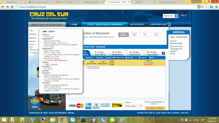 20150820 CruzdelSur Lima Quayaquil 70 USD