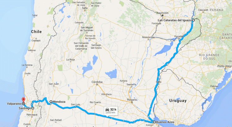 Iguazu BA Mendoza Santiago Valparaiso