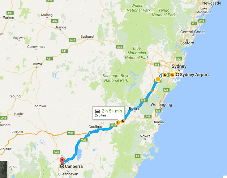 sydney to canberra map