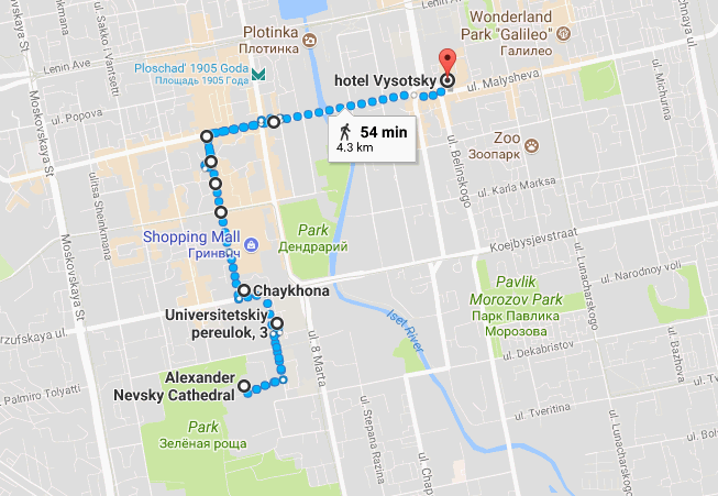 Yekaterinburg map of walking area